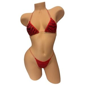 Chic Red and Black Women's Bikini Set